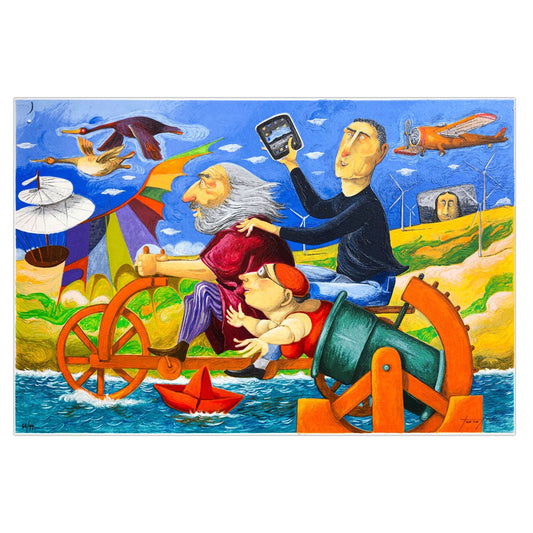Pino Porcopio- SIlkscreen on Paper "In Viaggio Con Leonardo Da Vinci"
