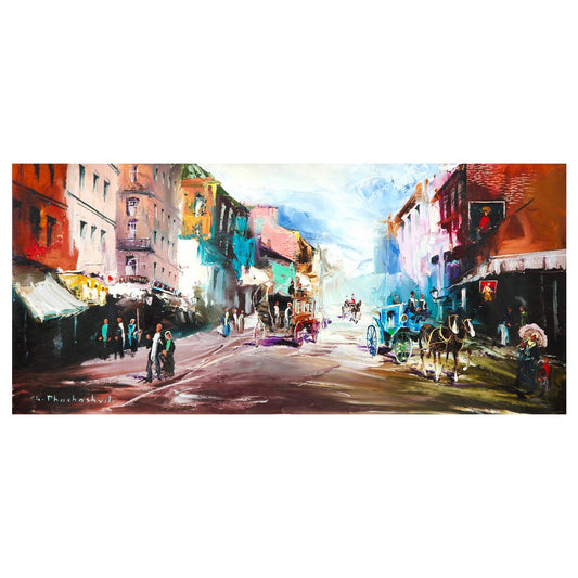 Shalva Phachoshvili- Original Oil on Canvas "Life Between the Buildings"