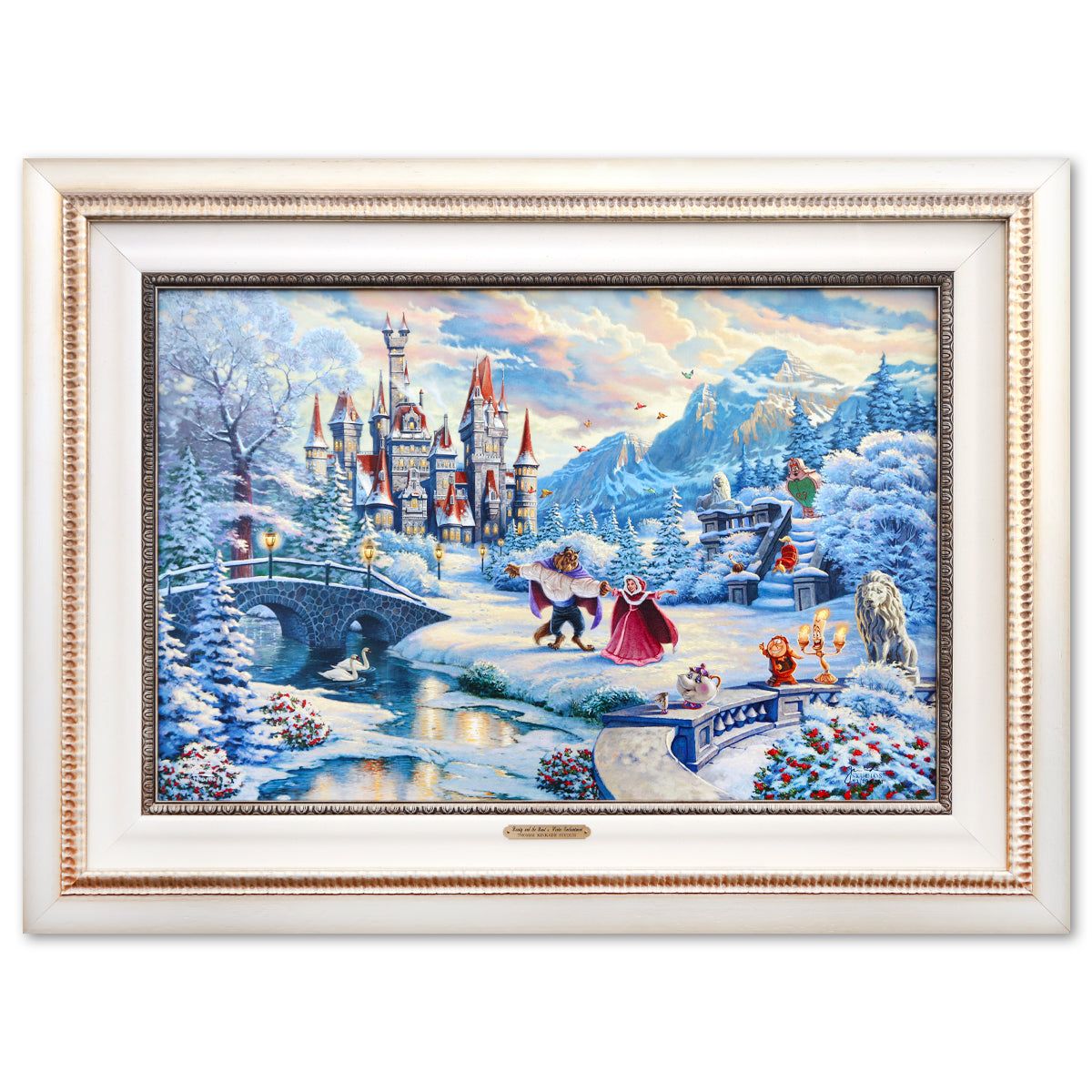 Thomas Kinkade- Hand Embellished Giclee on Canvas "Beauty and the Beast's Winter Enchantment"