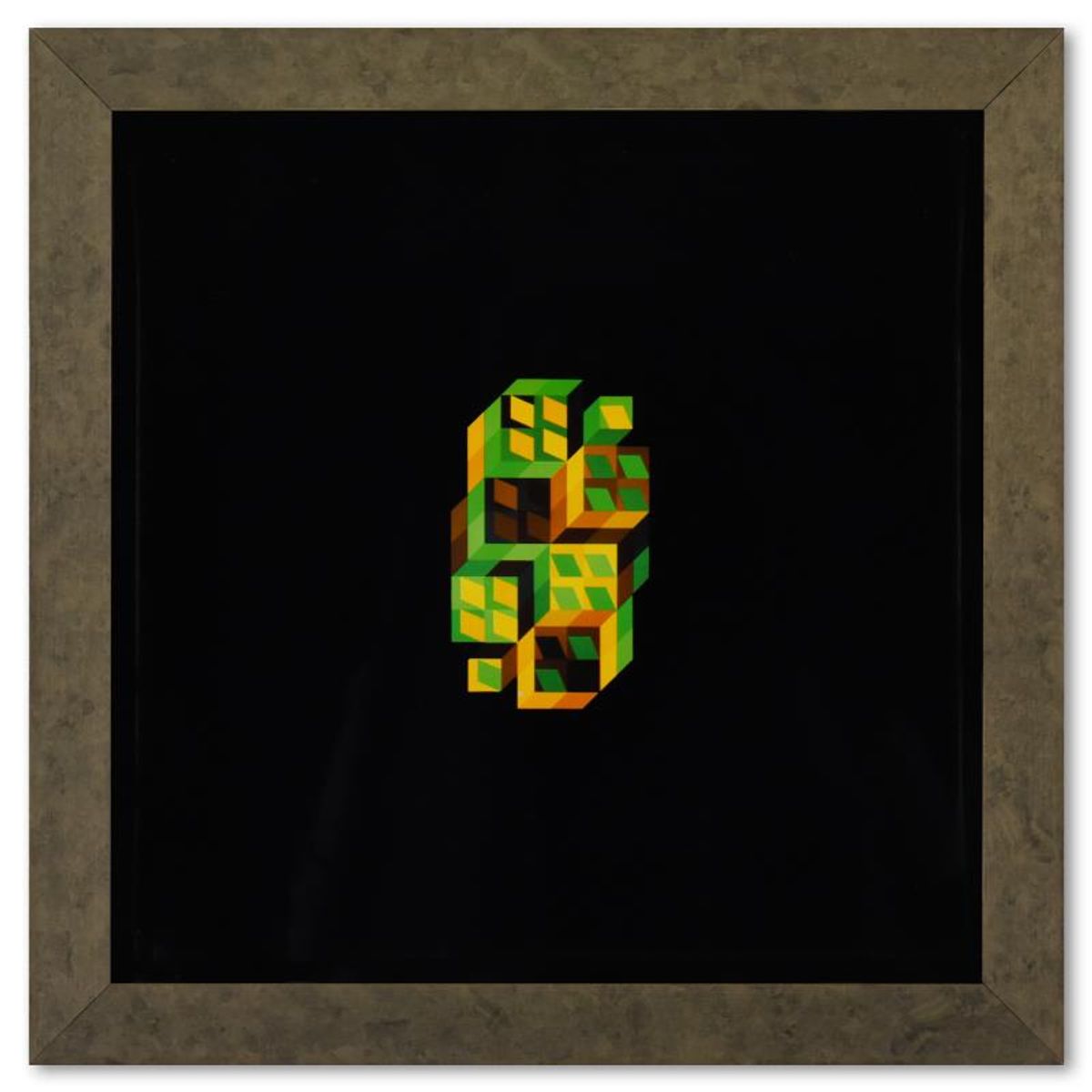 Victor Vasarely (1908-1997), "Tridim - P de la serie Hommage A L'Hexagone" Framed 1971 Heliogravure Print with Letter of Authenticity