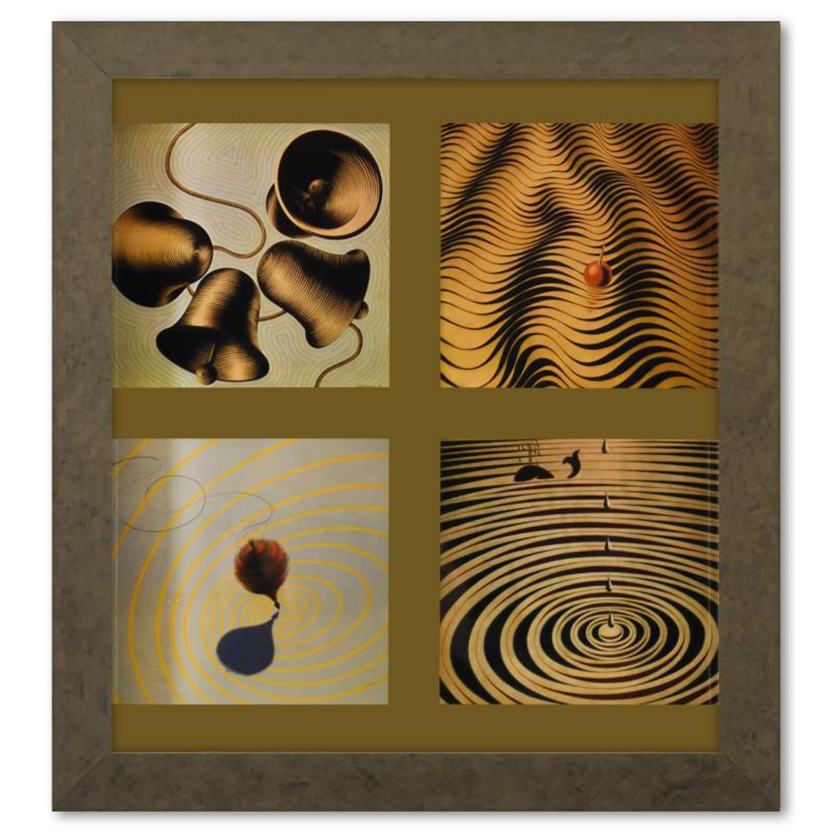 Victor Vasarely (1908-1997), "Etude De Mouvement (Peche, Anneaux, Les Cloches, Toupie) de la serie Graphismes 1" Framed 1977 Heliogravure Print with Letter of Authenticity