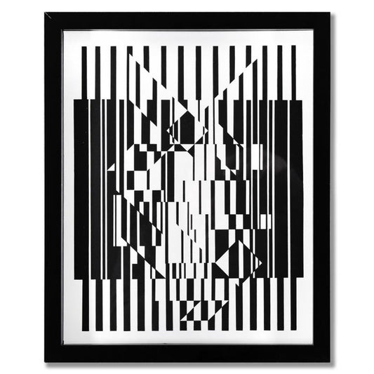 Victor Vasarely (1908-1997), "Tilla, Calcis, et Afa de la serie Lineaires (Triptych)" Framed 1973 Heliogravure Prints with Letter of Authenticity