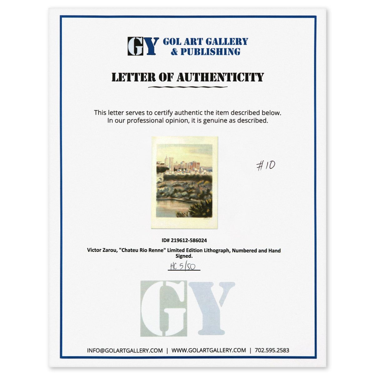 Victor Zarou- Lithograph "Chateu Rio Renne"