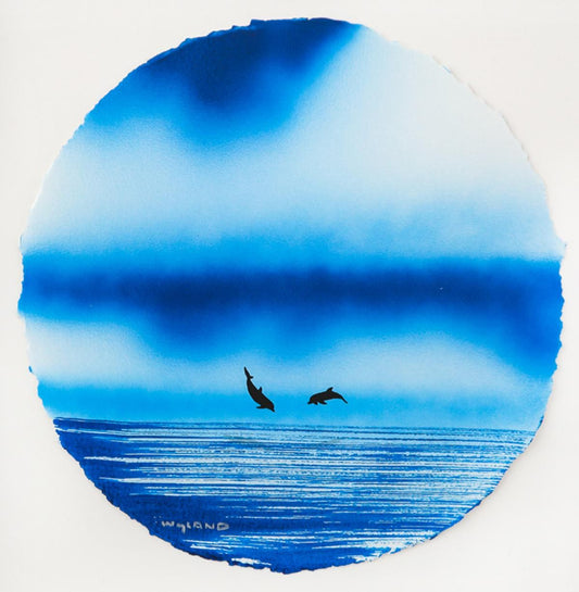 Wyland- Original Watercolor Painting on Deckle Edge Paper "Dolphins"