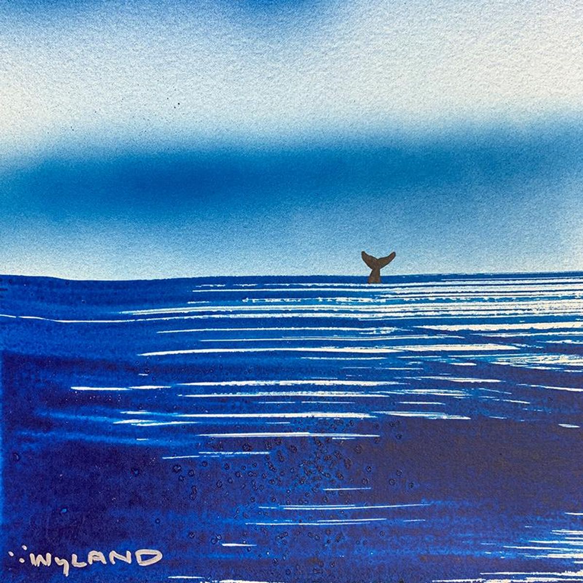 Wyland- Original Watercolor Painting on Deckle Edge Paper "Fluke"