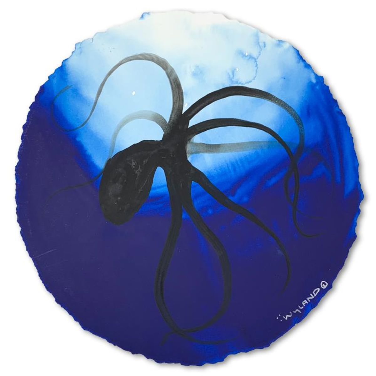 Wyland- Original Watercolor Painting on Deckle Edge Paper "Octopus in Blue"