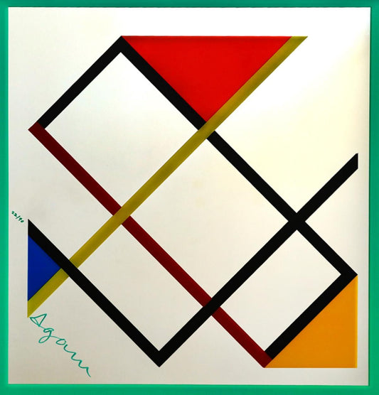 Yaacov Agam- Color Serigraph with Pigments on Glass Mirror "Homage to Mondrian"