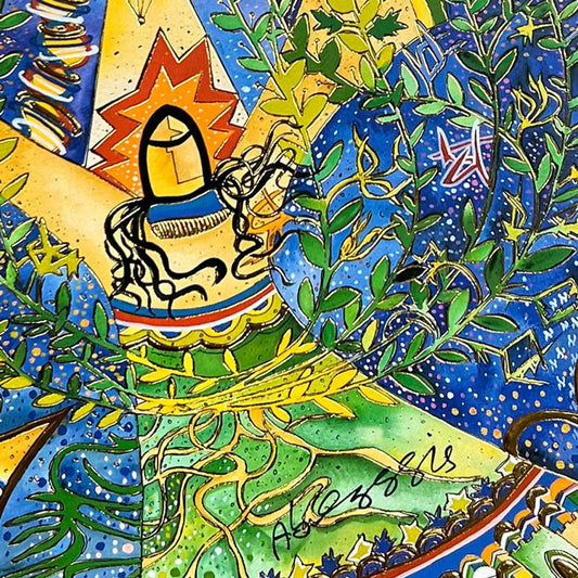 Rafael Abecassis, "Burning Bush" Hand Signed, Numbered Limited Edition Mixed Media with Letter of Authenticity.