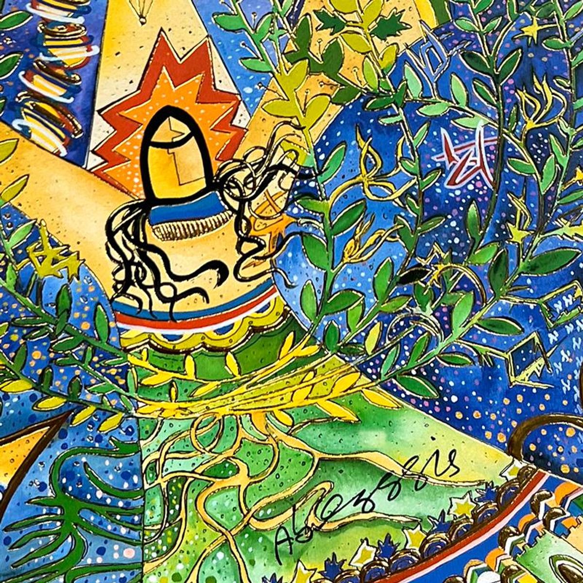Rafael Abecassis, "Burning Bush" Hand Signed, Numbered Limited Edition Mixed Media with Letter of Authenticity.
