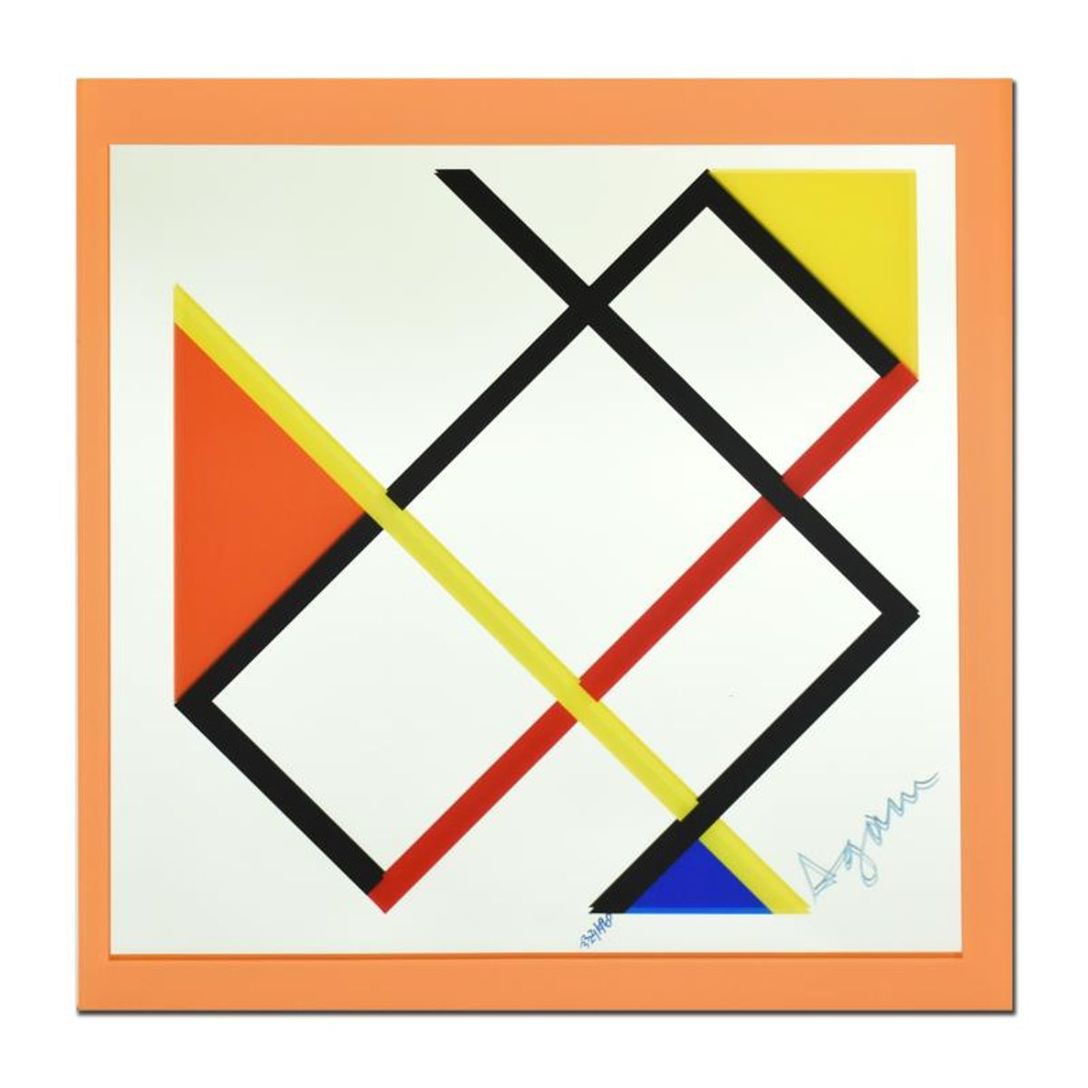 Yaacov Agam, "Homage to Mondrian (Orange Border)" Limited Edition Colored Mirror, Numbered and Hand Signed with Letter of Authenticity.