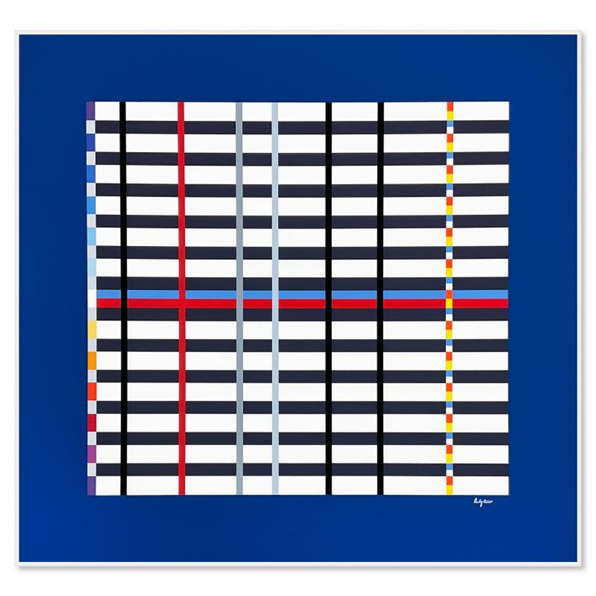 Yaacov Agam, "Hommage du Mondrian (Dark Blue)" Limited Edition Serigraph, Numbered and Hand Signed with Letter of Authenticity.