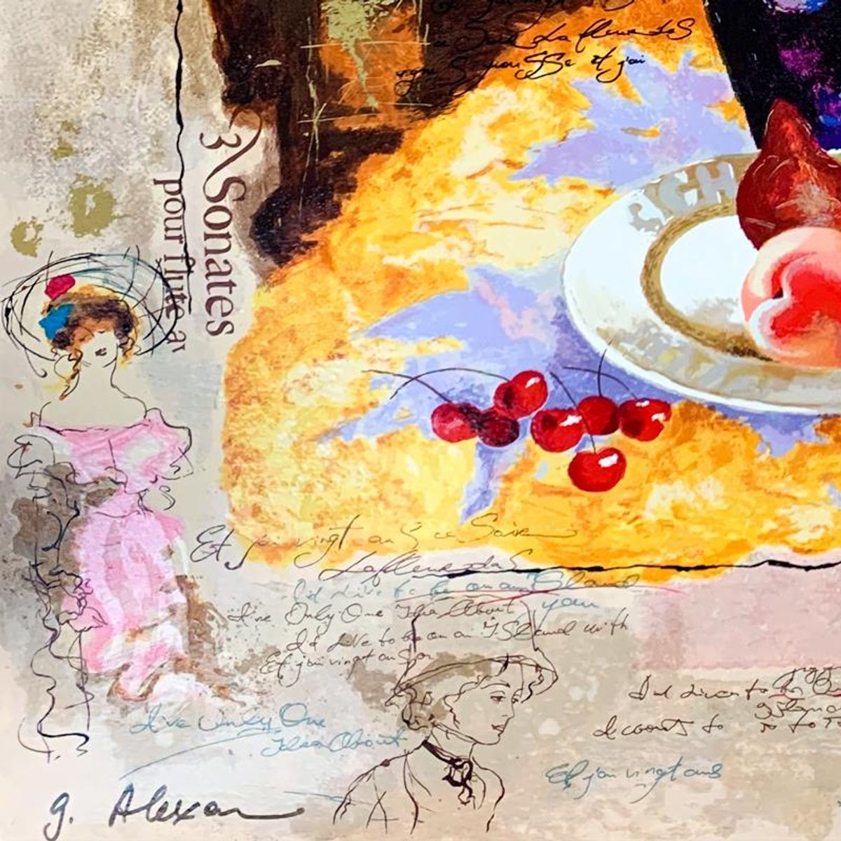 Alexander Galtchansky (1959-2008) and Tanya Wissotzky (1959-2006), "Blossoms and Fruit" Hand Signed Limited Edition Serigraph on Paper with Letter of Authenticity.