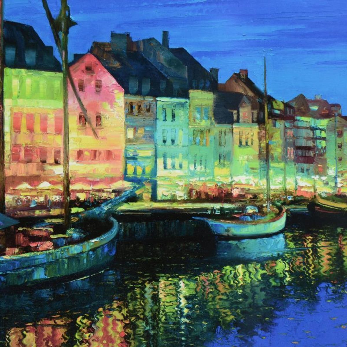Howard Behrens (1933-2014), "As Night Falls, Copenhagen" Limited Edition on Canvas, Numbered and Signed with COA.