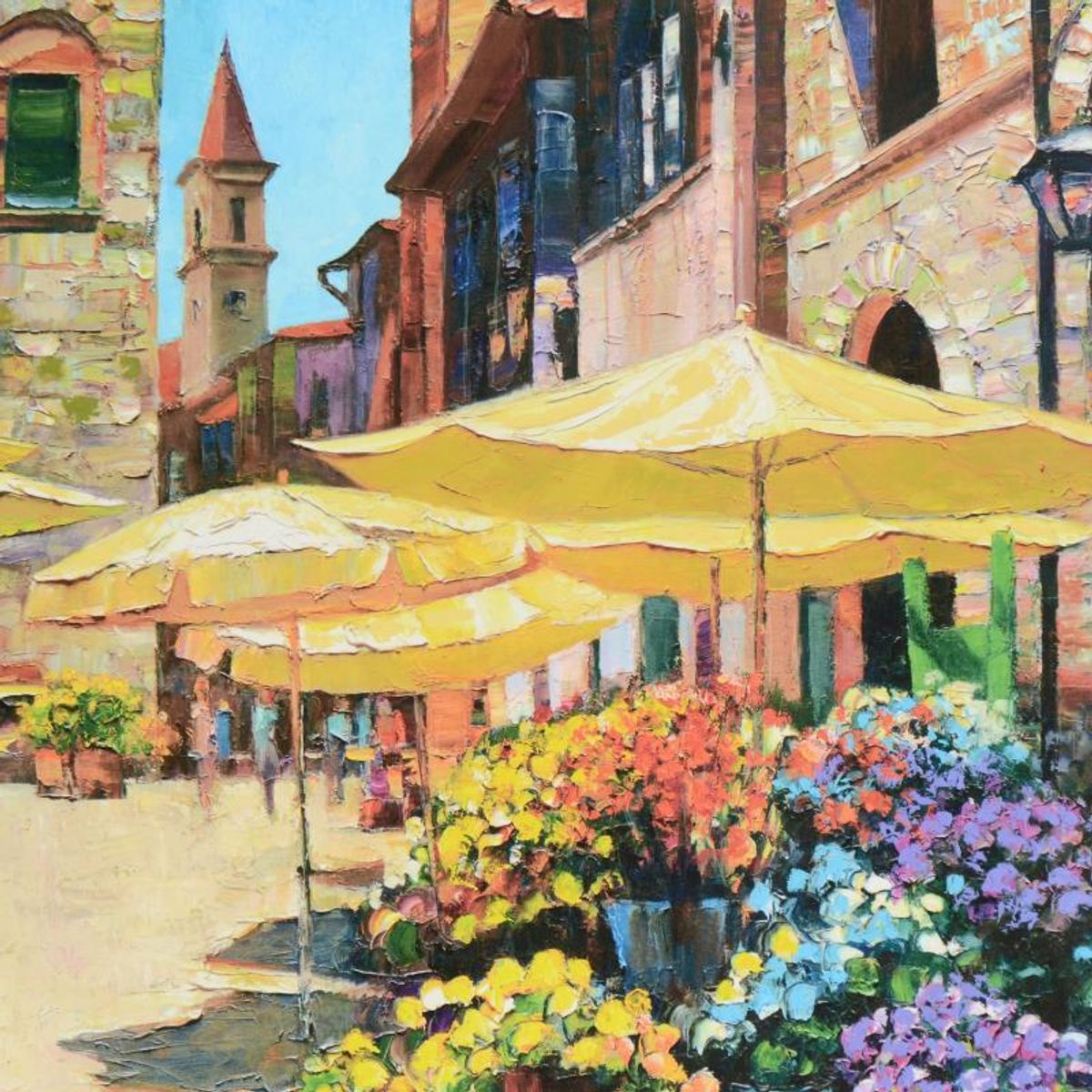 Howard Behrens (1933-2014), "Siena Flower Market" Limited Edition on Canvas, Numbered and Signed with COA.