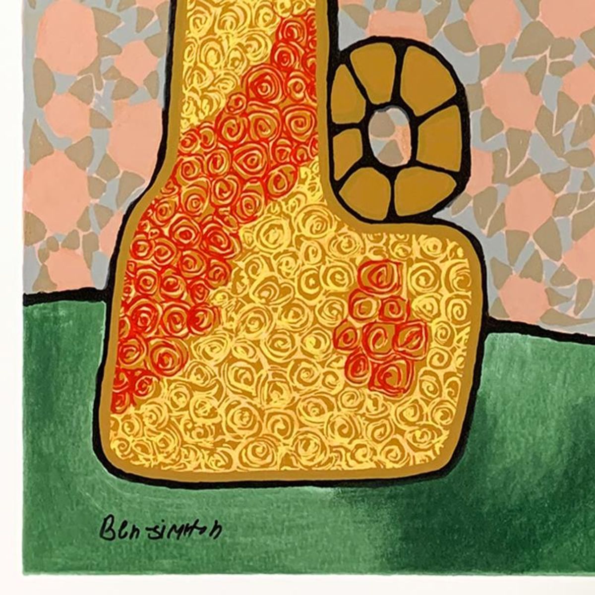 Ben Simhon, "Red Flowers" Hand Signed Limited Edition Serigraph on Paper with Letter of Authenticity.