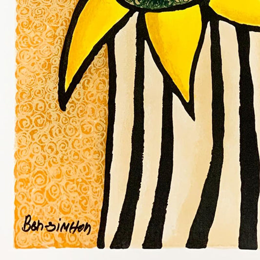Ben Simhon, "Sunflower Trio" Hand Signed Limited Edition Serigraph on Paper with Letter of Authenticity.