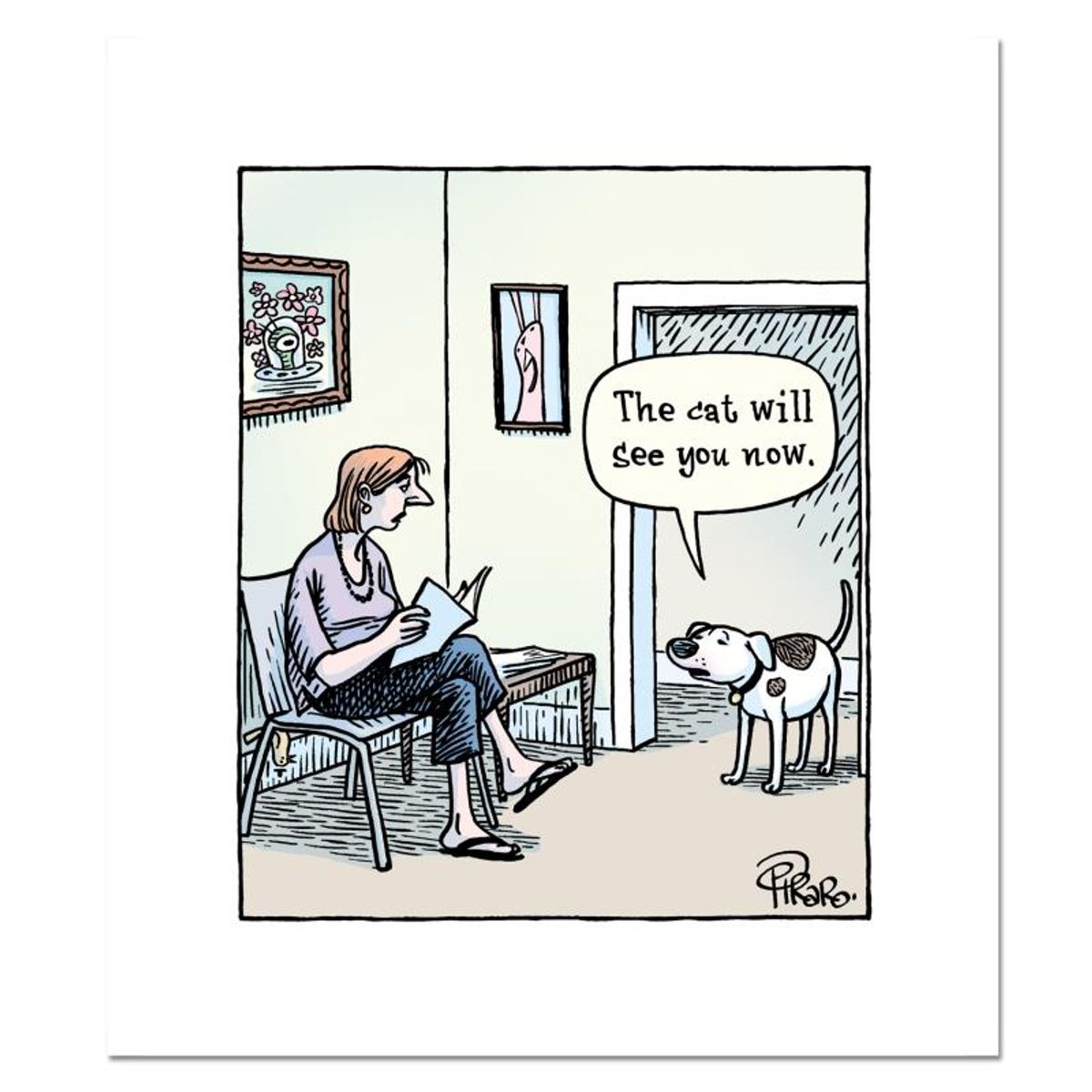Bizarro, "Cat Waiting Room" Numbered Limited Edition Hand Signed by Creator Dan Piraro; Letter of Authenticity.