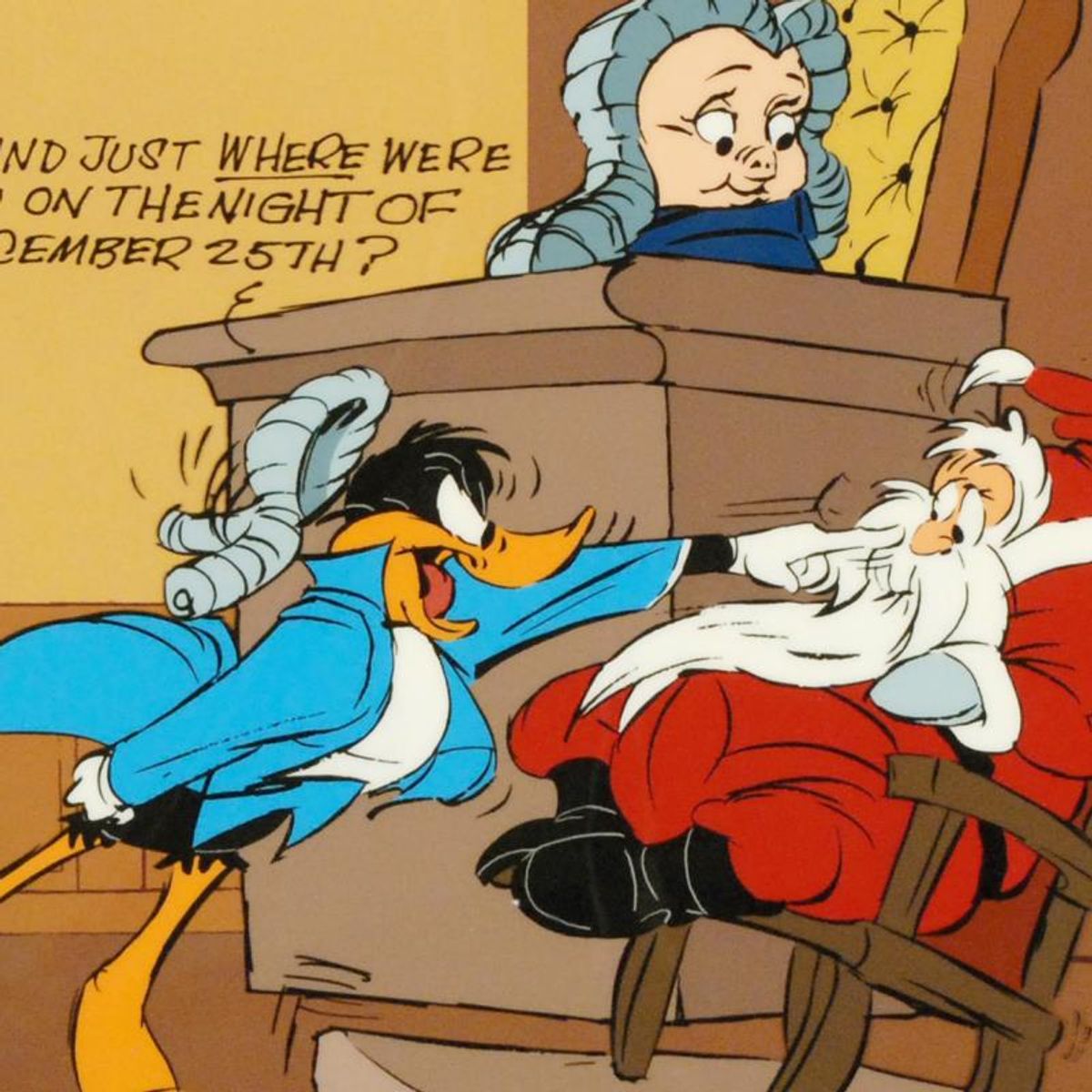 Santa on Trial by Chuck Jones (1912-2002). Limited Edition Animation Cel with Hand Painted Color. Numbered and Hand Signed, with Certificate of Authenticity.