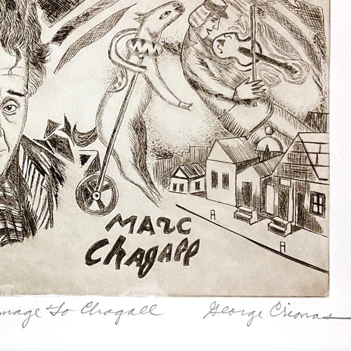 George Crionas (1925-2004), "Homage to Chagall" Limited Edition Etching, Numbered and Hand Signed and Letter of Authenticity