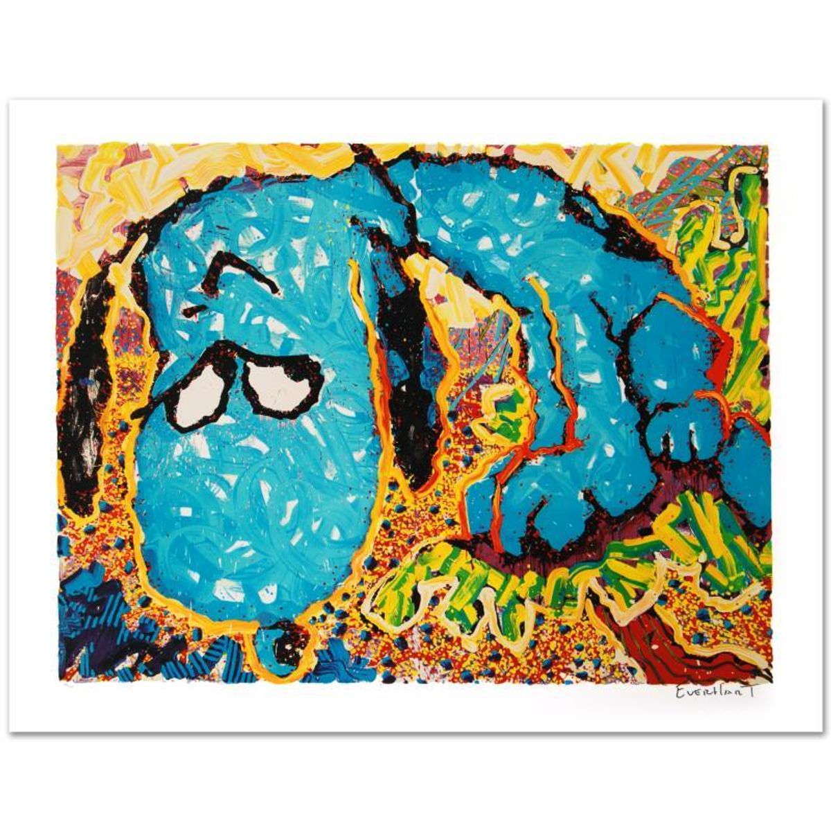 Hollywood Hound Dog Limited Edition Hand Pulled Original Lithograph by Renowned Charles Schulz Protege, Tom Everhart. Numbered and Hand Signed by the Artist, with Certificate of Authenticity.