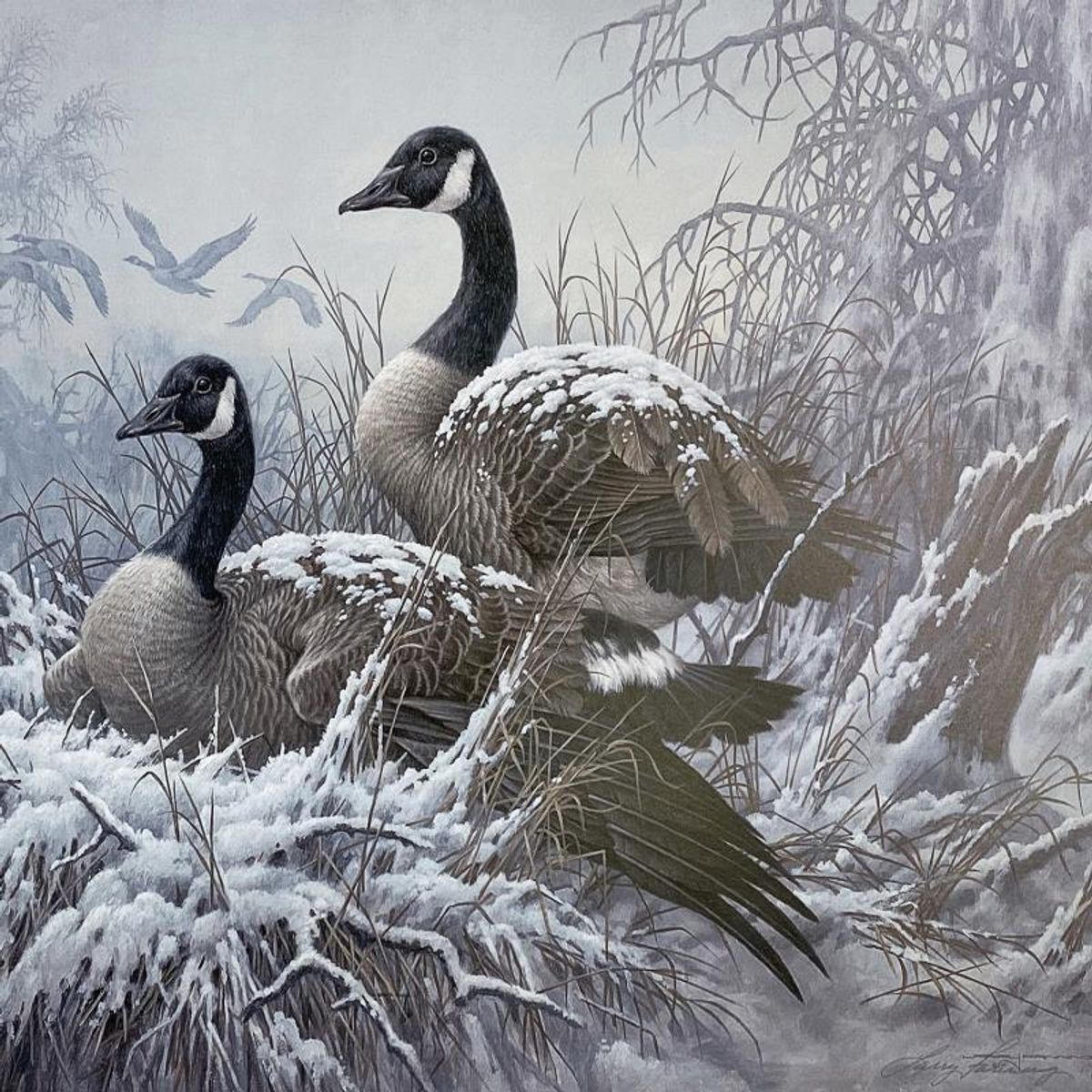 Larry Fanning (1938-2014), "April Snow - Canada Geese" Limited Edition Lithograph, Numbered and Hand Signed with Letter of Authenticity.