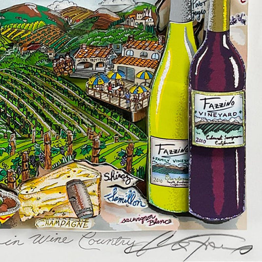 Charles Fazzino, "A Tasting in Wine Country" Framed 3D Limited Edition Silk Screen, DX Numbered and Hand Signed with Certificate of Authenticity.