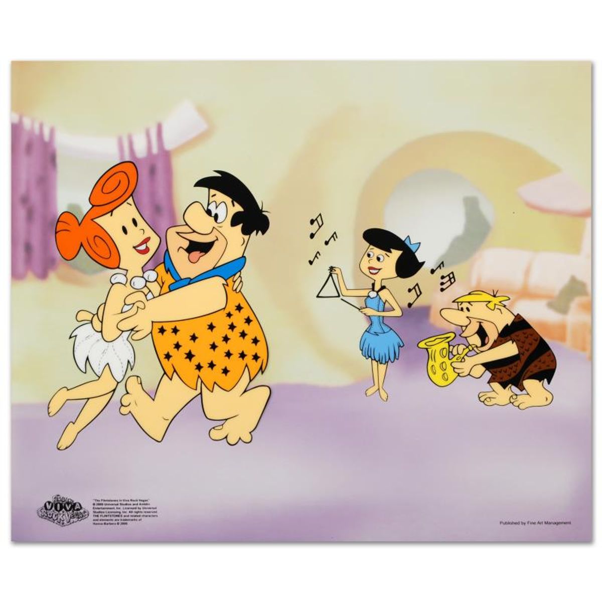 Flintstones Jam Session Limited Edition Sericel from the Popular Animated Series The Flintstones with Certificate of Authenticity.