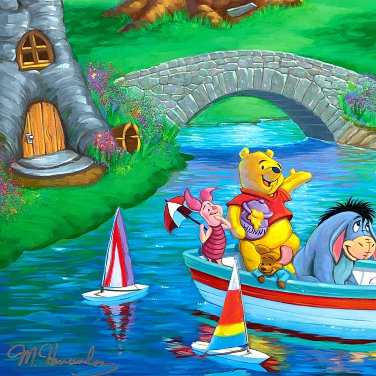 Manuel Hernandez, "Friends In The Woods" Limited Edition Mixed Media Lithograph from Disney Fine Art, Numbered and Hand Signed with Letter of Authenticity