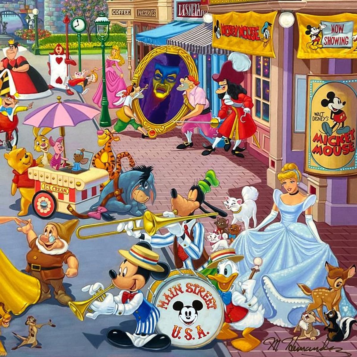 Manuel Hernandez, "Happiest Street On Earth" Limited Edition Mixed Media Lithograph from Disney Fine Art, Numbered and Hand Signed with Letter of Authenticity