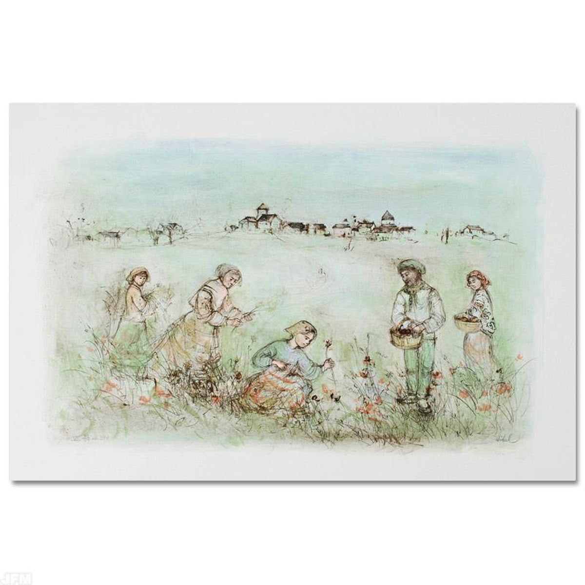 Tuscan Fields Limited Edition Lithograph by Edna Hibel, Numbered and Hand Signed with Certificate of Authenticity.