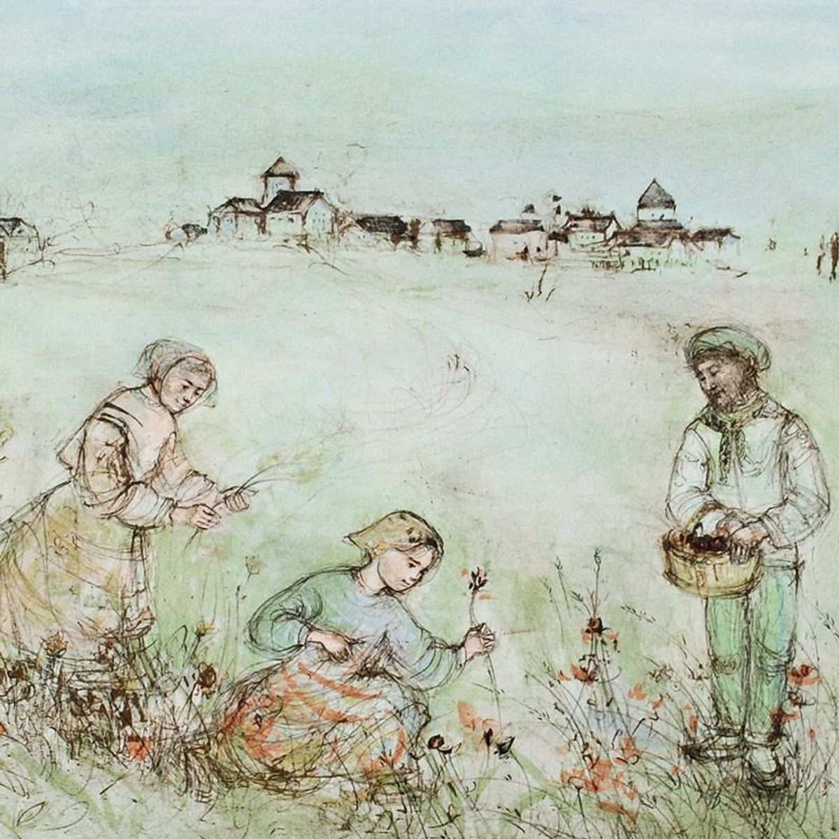 Tuscan Fields Limited Edition Lithograph by Edna Hibel, Numbered and Hand Signed with Certificate of Authenticity.