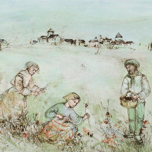 Tuscan Fields Limited Edition Lithograph by Edna Hibel, Numbered and Hand Signed with Certificate of Authenticity.