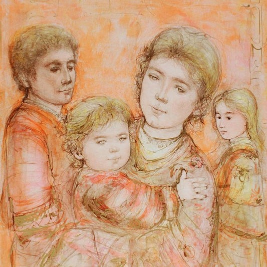 Portrait of a Family Limited Edition Lithograph by Edna Hibel (1917-2014), Numbered and Hand Signed with Certificate of Authenticity.