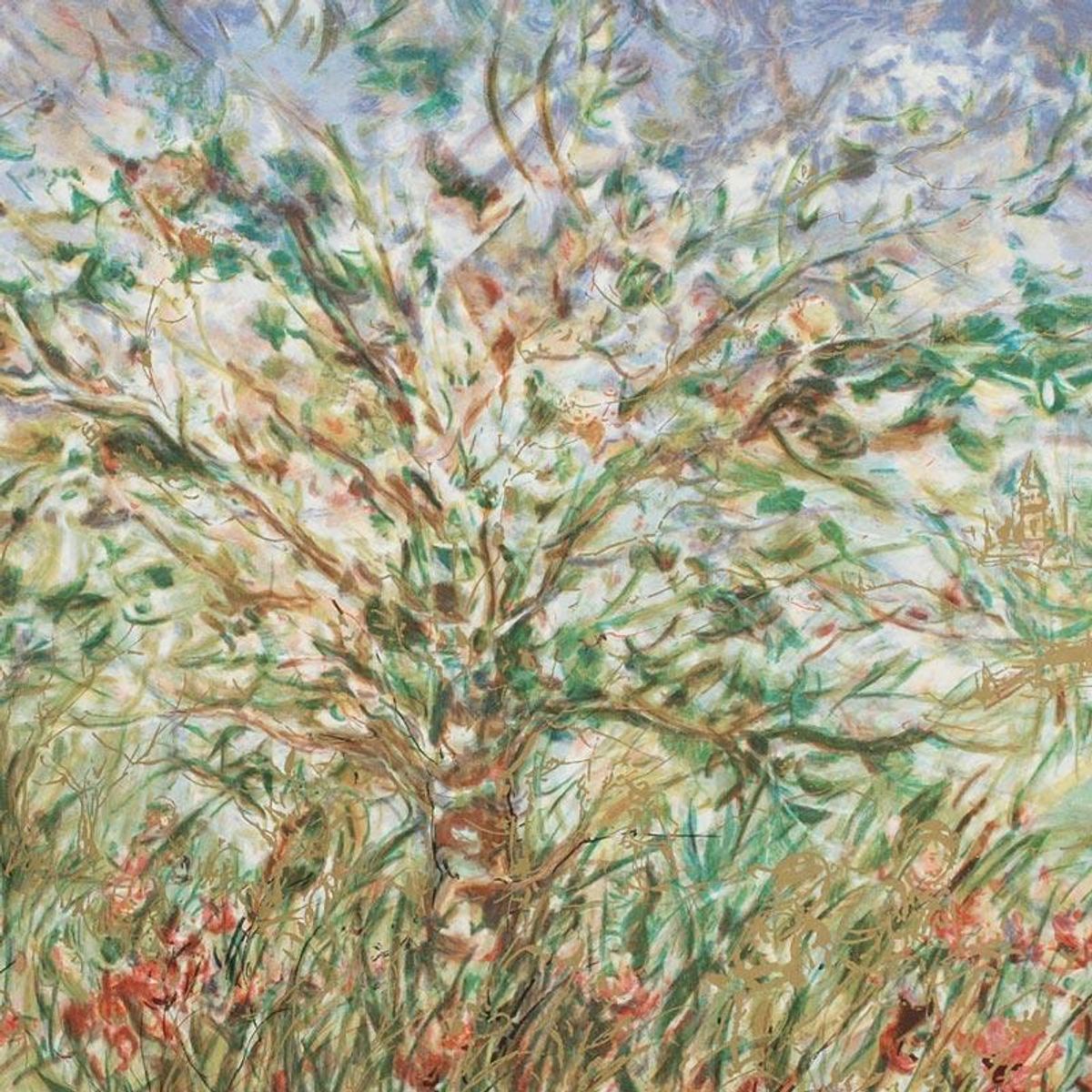 Tree in Spring Limited Edition Serigraph by Edna Hibel (1917-2014), Numbered and Hand Signed with Certificate of Authenticity.