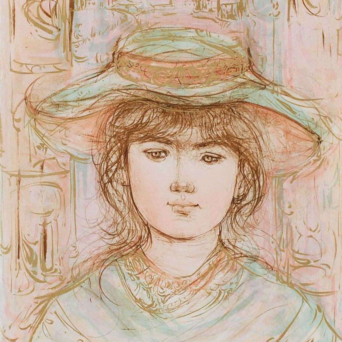 January Limited Edition Lithograph by Edna Hibel (1917-2014), Numbered and Hand Signed with Certificate of Authenticity.