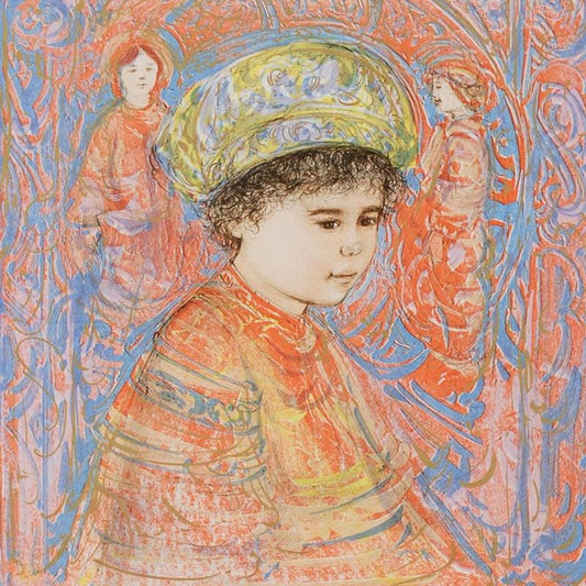 Boy with Turban Limited Edition Lithograph by Edna Hibel (1917-2014), Numbered and Hand Signed with Certificate of Authenticity.