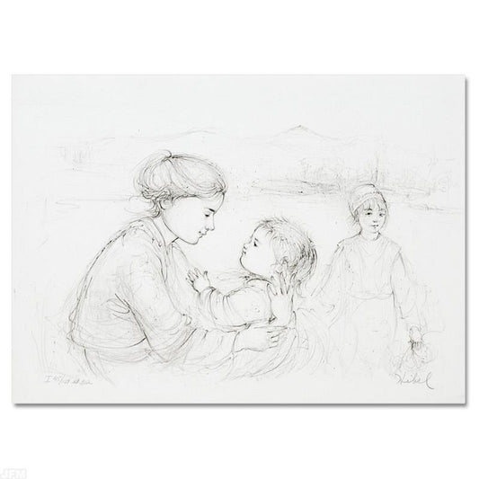 Playful Mother and Baby Limited Edition Lithograph by Edna Hibel (1917-2014), Numbered and Hand Signed with Certificate of Authenticity.