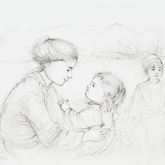 Playful Mother and Baby Limited Edition Lithograph by Edna Hibel (1917-2014), Numbered and Hand Signed with Certificate of Authenticity.