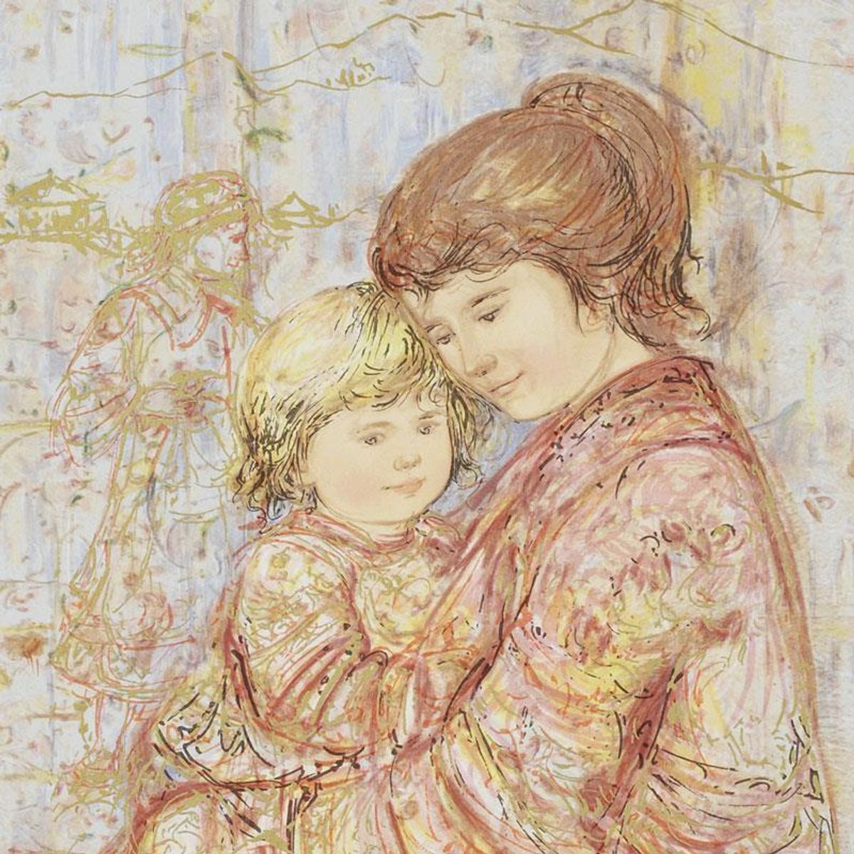 Carolina & Suellen Limited Edition Lithograph by Edna Hibel (1917-2014), Numbered and Hand Signed with Certificate of Authenticity.