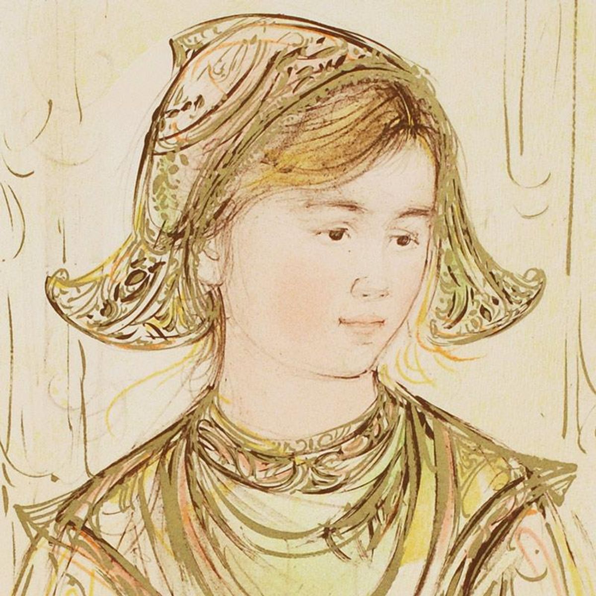 Helen Limited Edition Lithograph by Edna Hibel, Numbered and Hand Signed with Certificate of Authenticity.