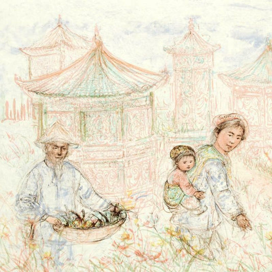 Then and Now Limited Edition Lithograph by Edna Hibel (1917-2014), Numbered and Hand Signed with Certificate of Authenticity.