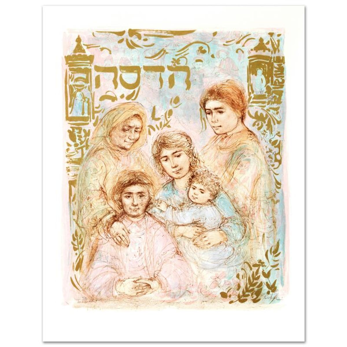 Hadassah, The Generation Limited Edition Lithograph by Edna Hibel, Numbered and Hand Signed with Certificate of Authenticity.
