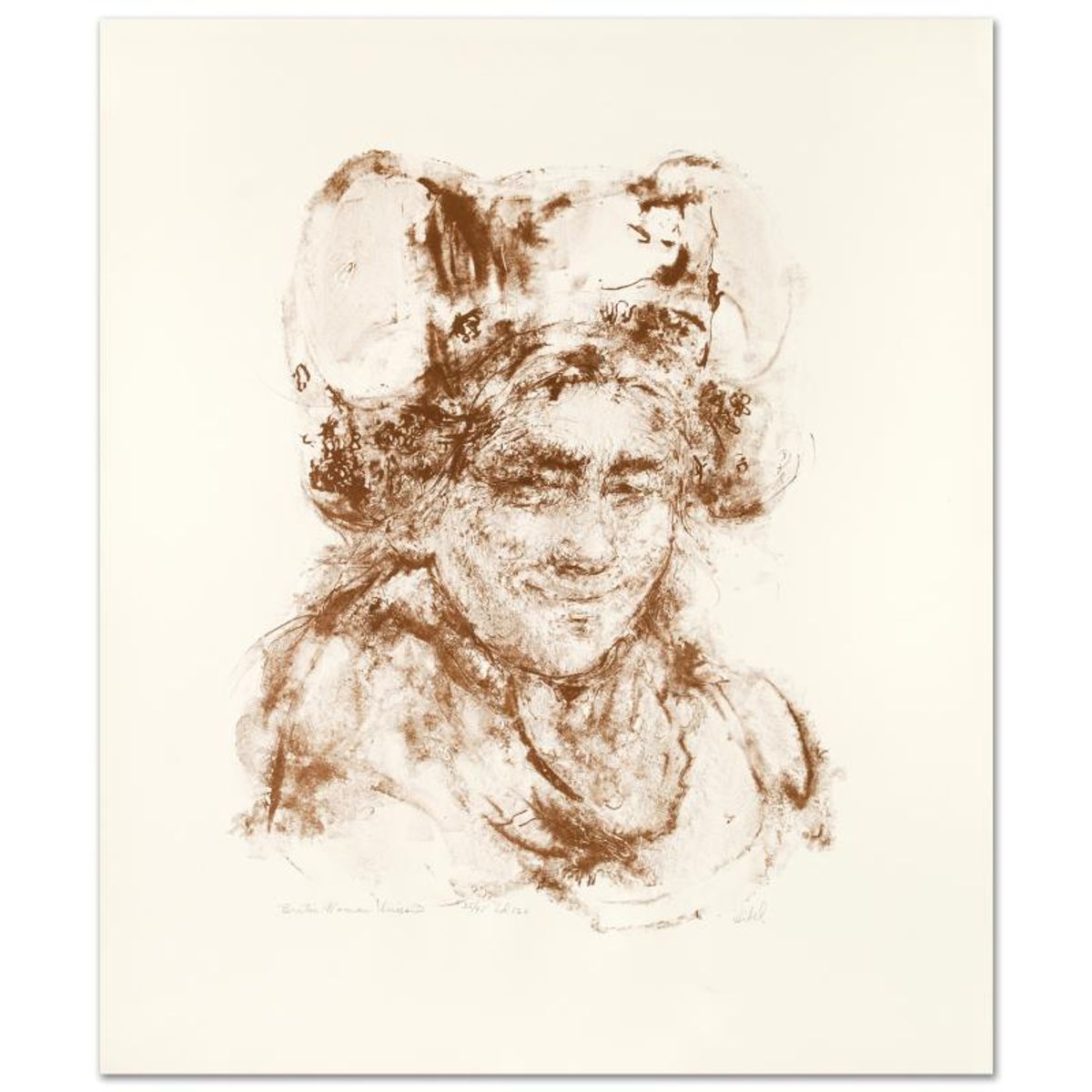 Breton Woman Limited Edition Lithograph by Edna Hibel (1917-2014), Numbered and Hand Signed with Certificate of Authenticity.