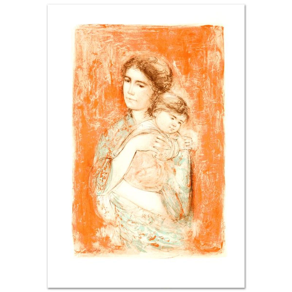 Leona and Baby Limited Edition Lithograph by Edna Hibel (1917-2014), Numbered and Hand Signed with Certificate of Authenticity.