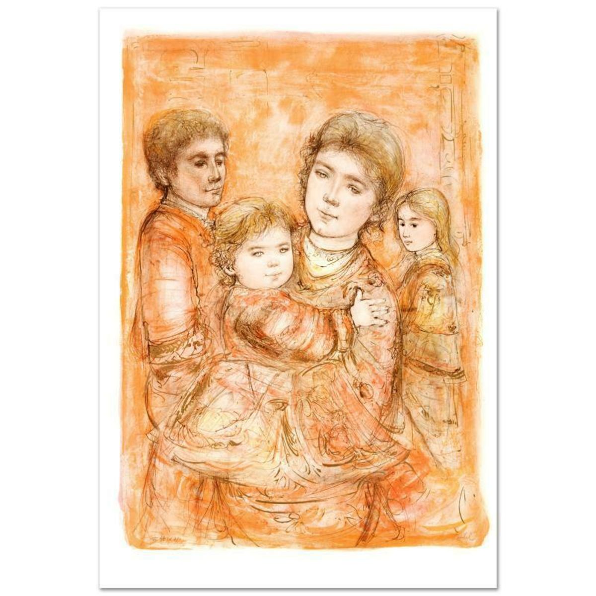 Portrait of a Family Limited Edition Lithograph (28" x 40.5") by Edna Hibel (1917-2014), Numbered and Hand Signed with Certificate of Authenticity.