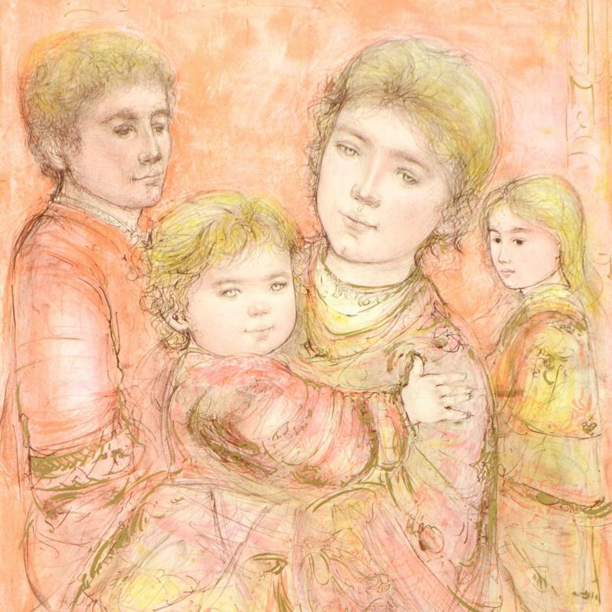 Edna Hibel (1917-2014), "Portrait of a Family" Limited Edition Lithograph, Numbered and Hand Signed with Certificate of Authenticity. (Disclaimer)