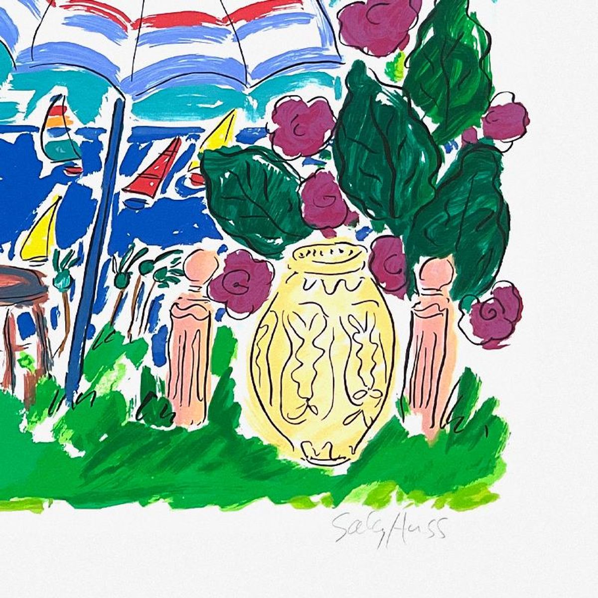 Sally Huss, "Umbrella" Limited Edition Printer's Proof Serigraph, Hand Signed with Letter of Authenticity