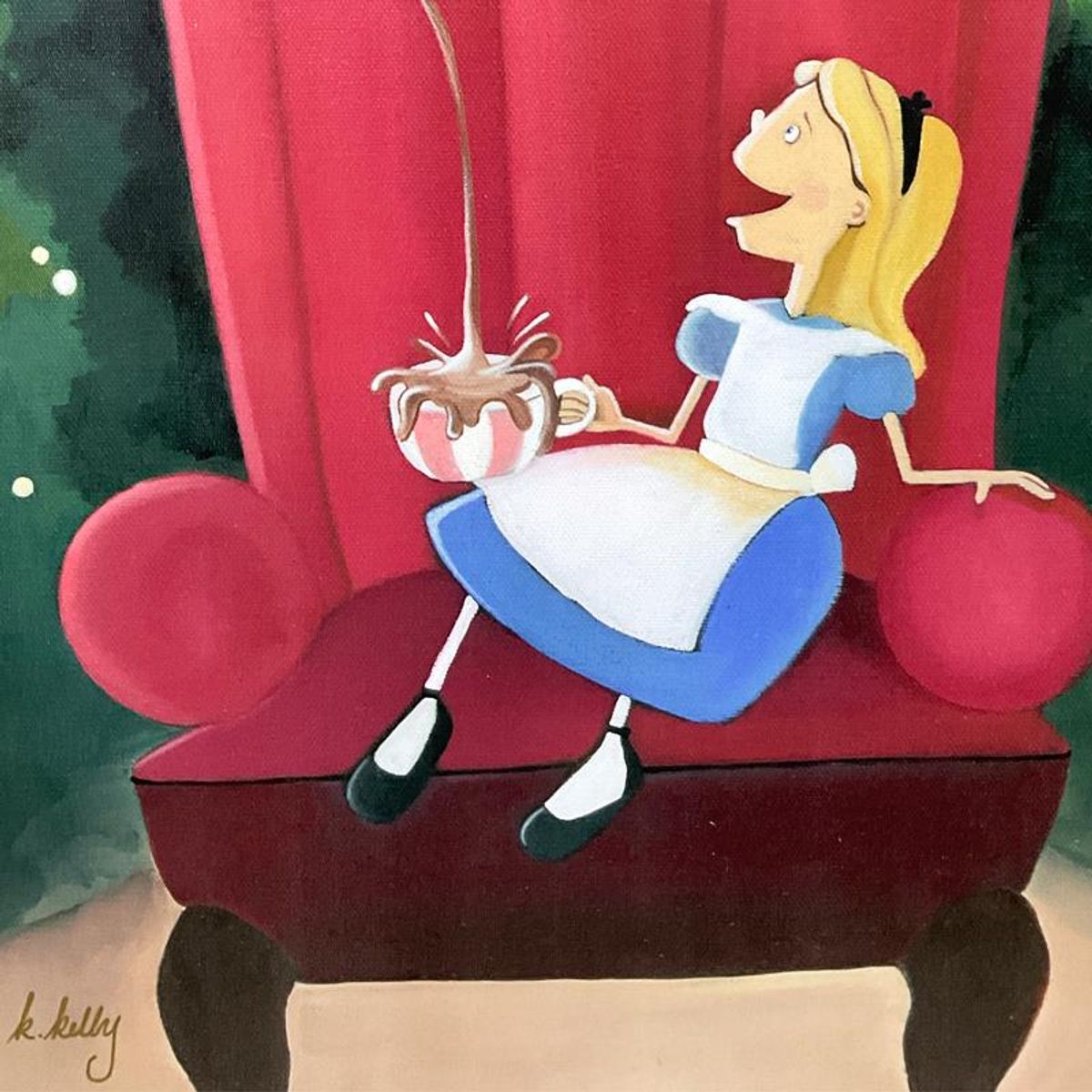 Katie Kelly, "Alice in the Big Chair" Framed Limited Edition on Canvas from Disney Fine Art, Numbered and Hand Signed with Letter of Authenticity