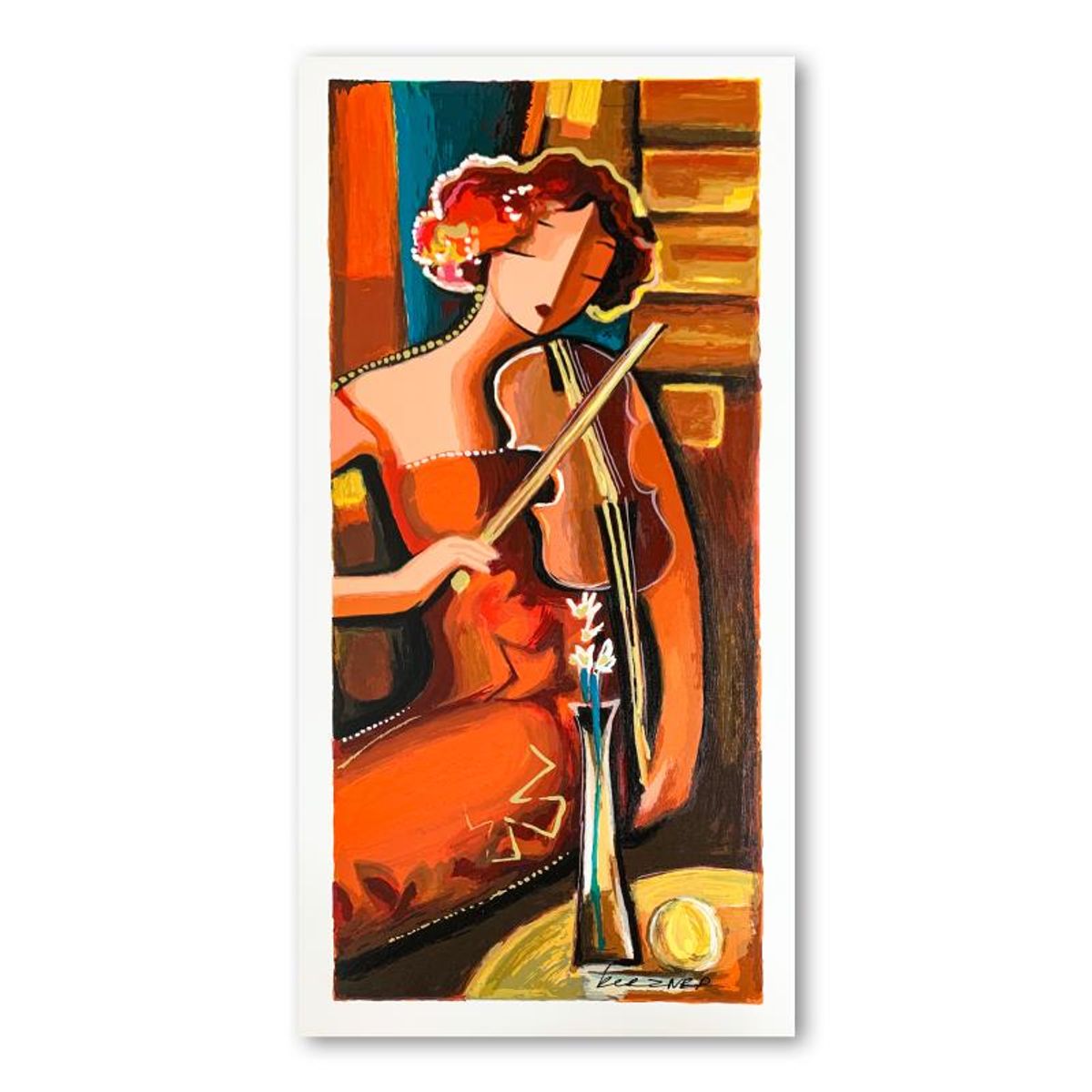 Michael Kerzner, "The Violinist" Hand Signed Limited Edition Serigraph on Paper with Letter of Authenticity.
