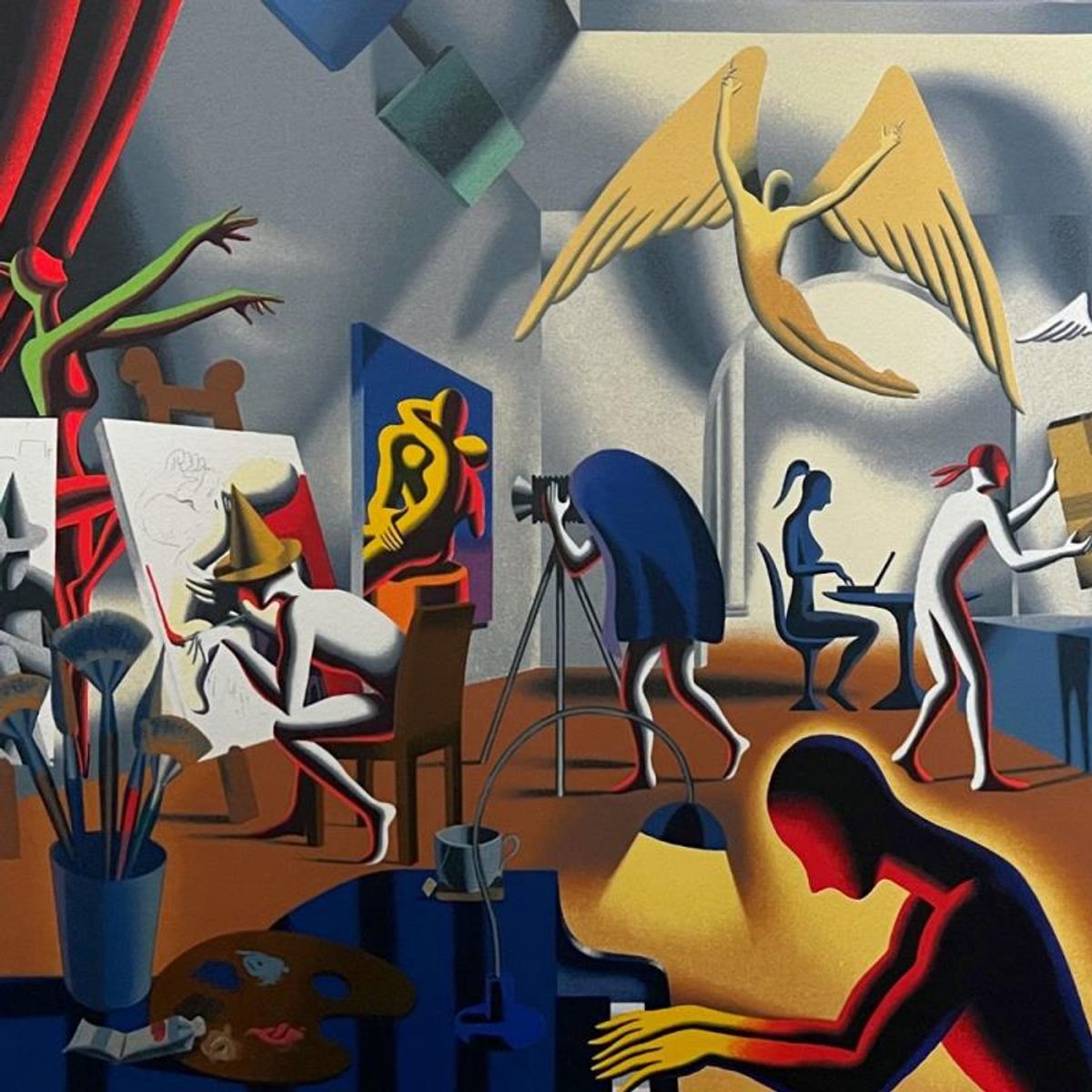 Mark Kostabi, "The Big Picture" Hand Signed Limited Edition Serigraph with COA